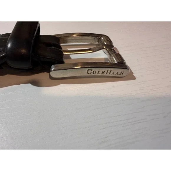 Cole Haan Mens Black Leather Belt – Size 42 Silver Buckle‎ Classic - Picture 3 of 7